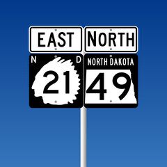 Vector illustration of the North Dakota State Highway road sign on metallic post