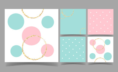 mint green and pink dot on white minimal background.