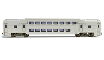 Double Deck Train Passenger Car 3D rendering on white background