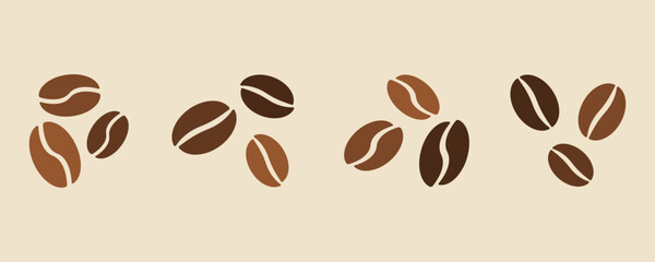 Set of coffee beans vector icons. Fresh aromatic roasted coffee grain. Dark roasted seed. Vector 10 EPS.