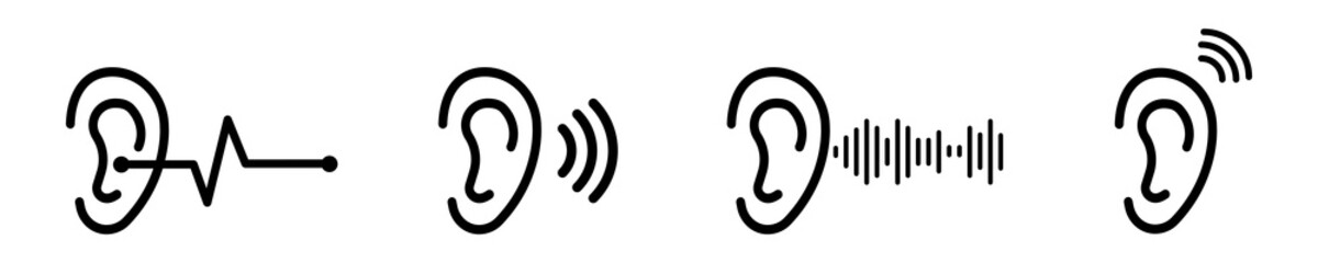 Set of ear vector icons. Hearing, listen symbol. Medical concept. Vector 10 EPS.