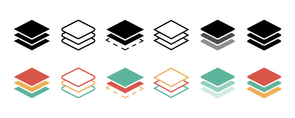 Set of  layer vector icons. Black lines icon. Level, tier, floor. Vector 10 EPS.