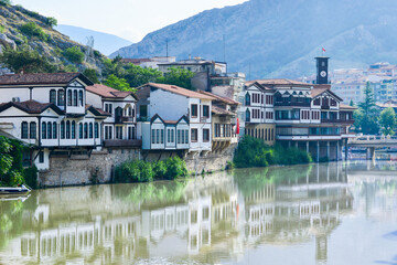 Fototapeta na wymiar Historic mansions in Amasya, Turkey - Amasya is located in the north of Anatolia, in the inner part of the Middle Black Sea Region, at the junction point of the roads which connect Black Sea Coast to 