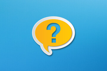 Question mark design with speech bubble on blue background