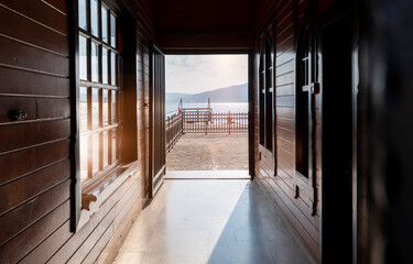 Entrance gate of ferry teminal, station, pier, seaport, front view
