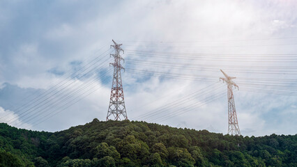 high voltage towers pylon, front view