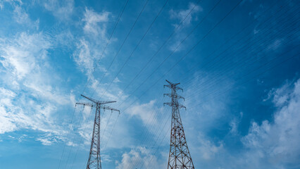 high voltage towers pylon, front view