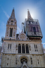 Fototapeta premium Neo-Gothic Towers of the Cathedral of the Assumption Zagreb