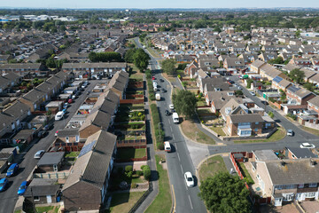 aerial view of urban housing estate and community. Sutton Park housing estate, to the north east of Kingston upon Hull, Yorkshire 