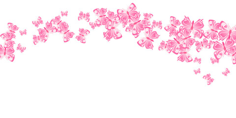 Exotic pink butterflies cartoon vector illustration. Spring little moths. Wild butterflies cartoon kids wallpaper. Delicate wings insects patten. Fragile creatures.