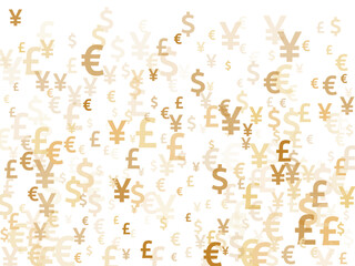 Euro dollar pound yen gold signs flying money vector background. Investment backdrop. Currency