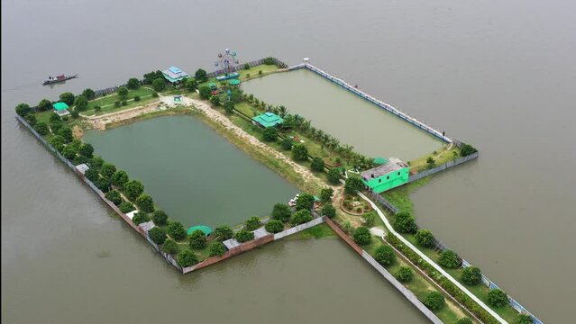 Park in lake water in Natore Chalan Beel.