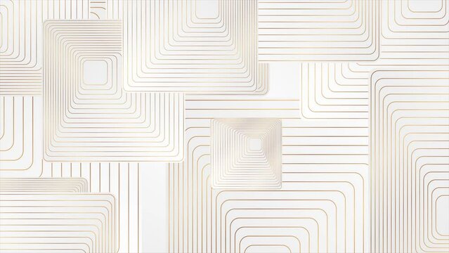 Grey abstract background with squares and golden linear pattern. Seamless looping art deco motion design. Video animation Ultra HD 4K 3840x2160