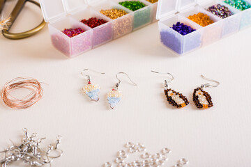 Accessories for making beaded earrings. Needlework and handmade