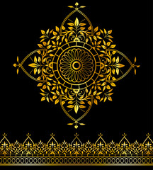 Woman Jellabiya dress design vector embroidered with golden ornaments around chest on black color