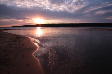 Sunset on the wave on Lake Superior in Upper Peninsula Michigan