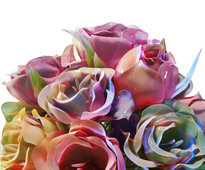 Colorful rose bouquet 3D illustration.