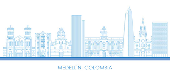 Obraz premium Outline Skyline panorama of city of Medellin, Colombia - vector illustration