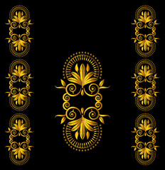 Woman Jellabiya dress design vector embroidered with golden ornaments around chest on black color