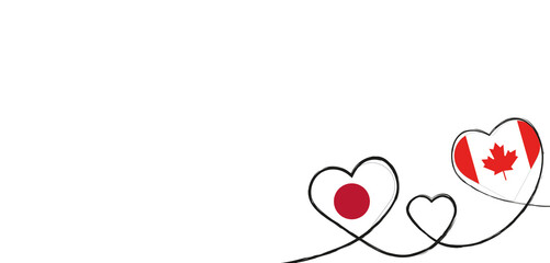 Drei verbundene Herzen mit der Flagge von Kanada und  Japan