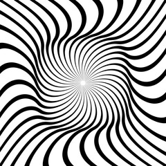 Spiral Swirl Radial Hypnotic Psychedelic illusion rotating background black and white vector illustration 