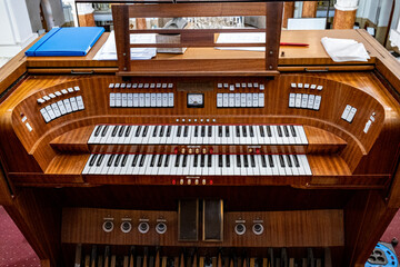 keyboard of church organ in a small provincial church in central Croatia