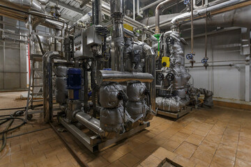 Workshop interior of big chemical factory.