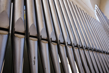 pipe of church organ in a small provincial church in central Croatia - obrazy, fototapety, plakaty