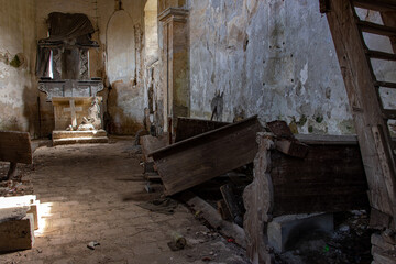 Fototapeta na wymiar The interior of an old damaged church