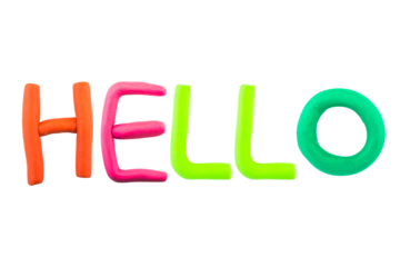 message hello Funny plasticine alphabet letters on white background