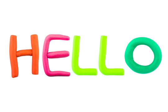 message hello Funny plasticine alphabet letters on white background