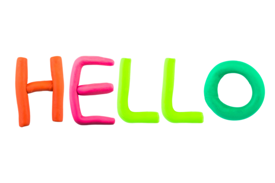 message hello Funny plasticine alphabet letters on white background