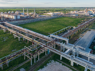 Aerial view of pipeline system of big chemical plant.