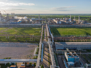 Aerial view of pipeline system of big chemical plant.