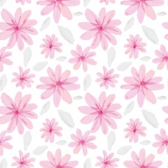 Seamless decorative pattern of simple watercolor flowers in pink and gray
