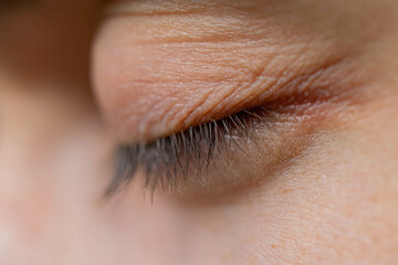 close-up of a closed eye. selective focusing