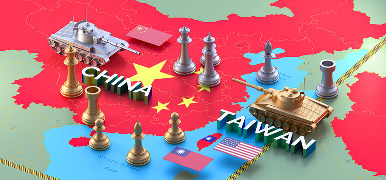 China vs Taiwan, China Taiwan Conflict, China - Taiwan War, China and Taiwan Tensions And War Concept