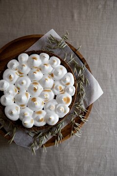 Top view of a swiss meringue pie
