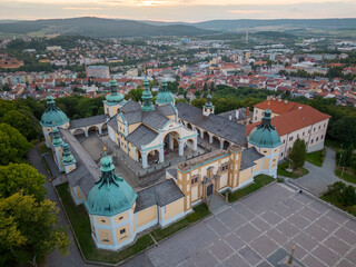 Historic church above the city in Europe 