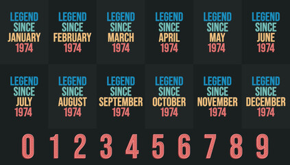 Legend since 1974 all month includes. Born in 1974 birthday design bundle for January to December