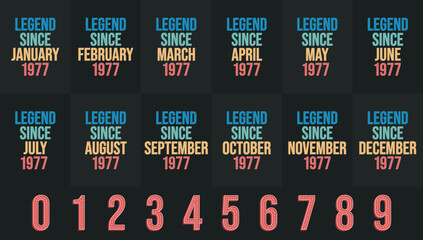 Legend since 1977 all month includes. Born in 1977 birthday design bundle for January to December