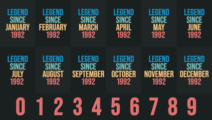 Legend since 1992 all month includes. Born in 1992 birthday design bundle for January to December