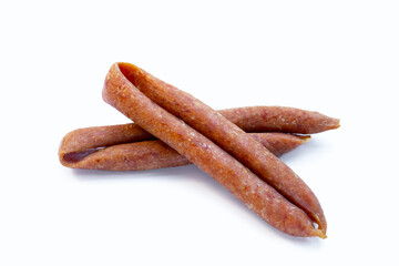 Chinese sausage on white background.