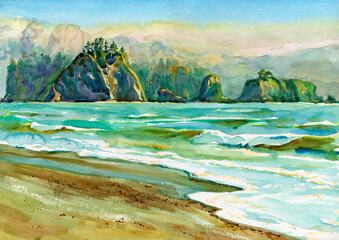 Panoramic view at Cape Alava along the Pacific Northwest coast, in Olympic National Park. © Firsik Anton