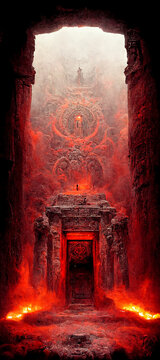 portal to hell inside ancient temple of satanists Digital Art Illustration Painting Hyper Realistic