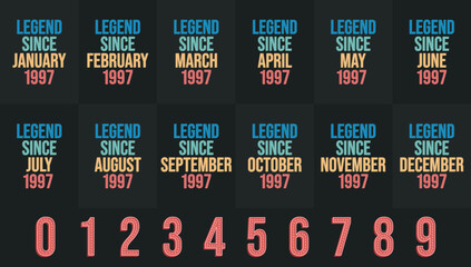 Legend since 1997 all month includes. Born in 1997 birthday design bundle for January to December