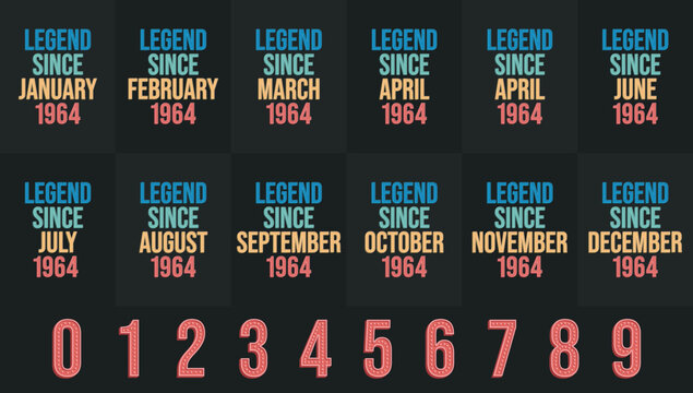 Legend since 1964 all month includes. Born in 1964 birthday design bundle for January to December