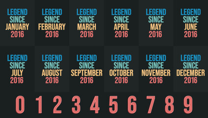 Legend since 2016 all month includes. Born in 2016 birthday design bundle for January to December - obrazy, fototapety, plakaty