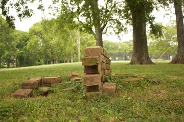 Small wall of stacked bricks