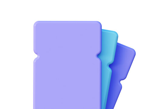 Three purple 3d coupons for discounts and cashback bonuses. Gift coupons for New Year, birthdays and various sales. 3d rendering illustration